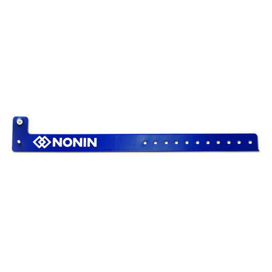 Blue NONIN single-use wristband with adjustable holes